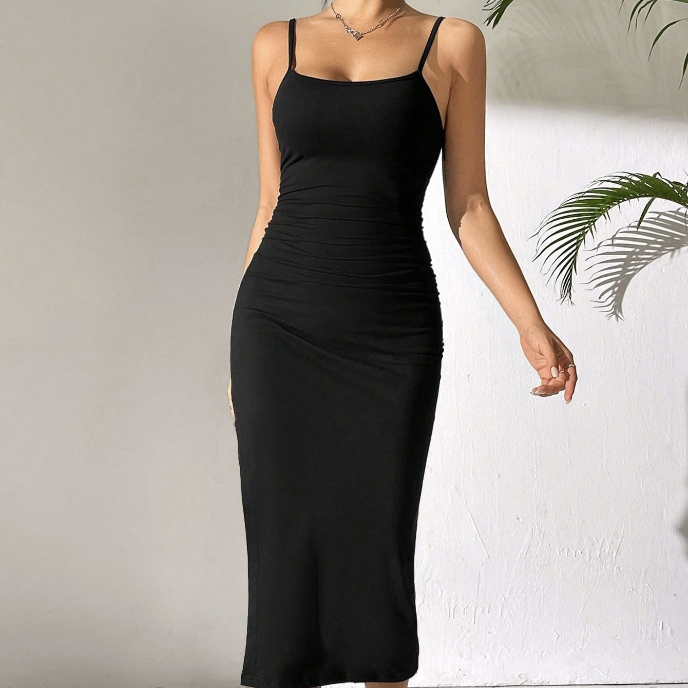 Slim Strap Slit Suspender Dress