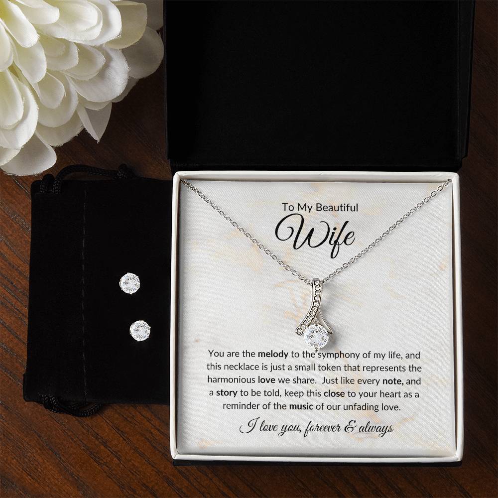 To My Beautiful Wife | Alluring Beauty Necklace and Cubic Zirconia Earring Set