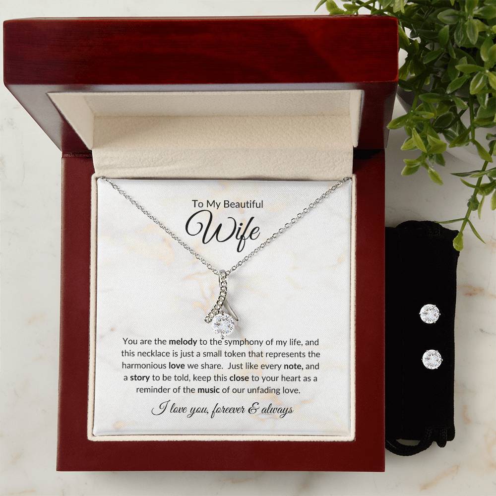 To My Beautiful Wife | Alluring Beauty Necklace and Cubic Zirconia Earring Set