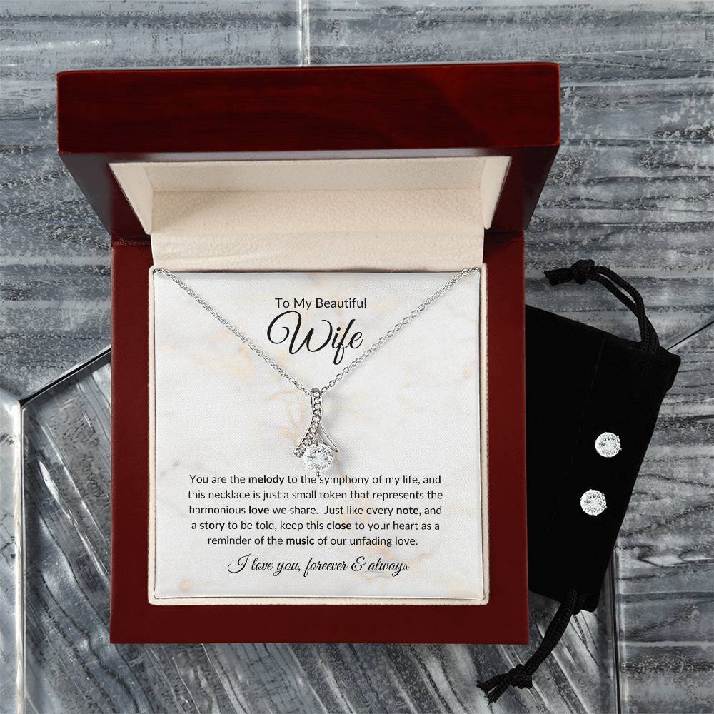 To My Beautiful Wife | Alluring Beauty Necklace and Cubic Zirconia Earring Set