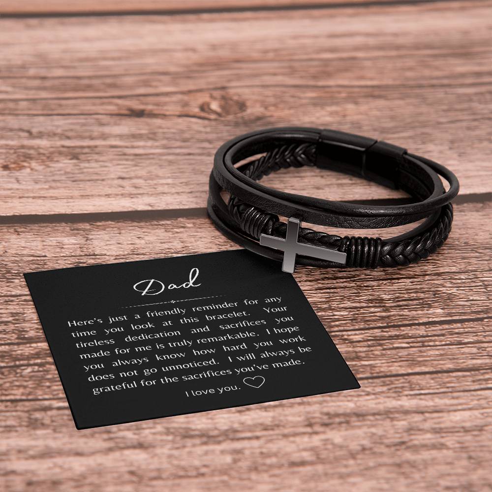 To My Dad -  Cross Leather Bracelet